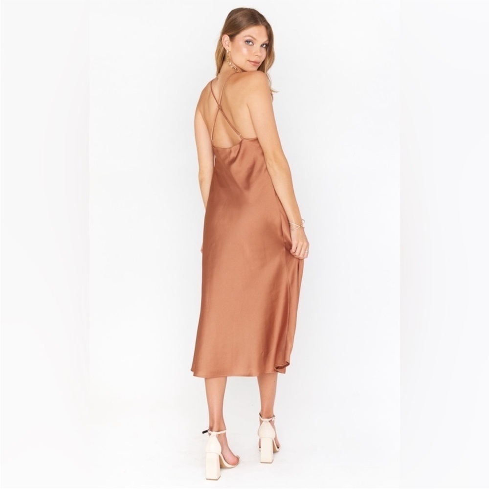 SHOW ME YOUR MUMU Verona Cowl Dress In Copper Luxe Satin NEW Size XS - Picture 5 of 15